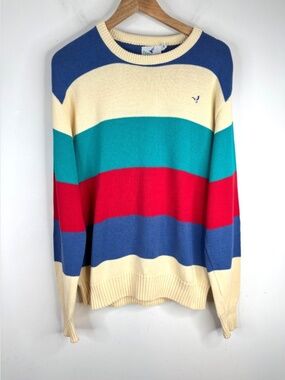 VTG Flying Scotsman Sweater Xl Made in USA Stripe Colorblock Mallard Duck Preppy